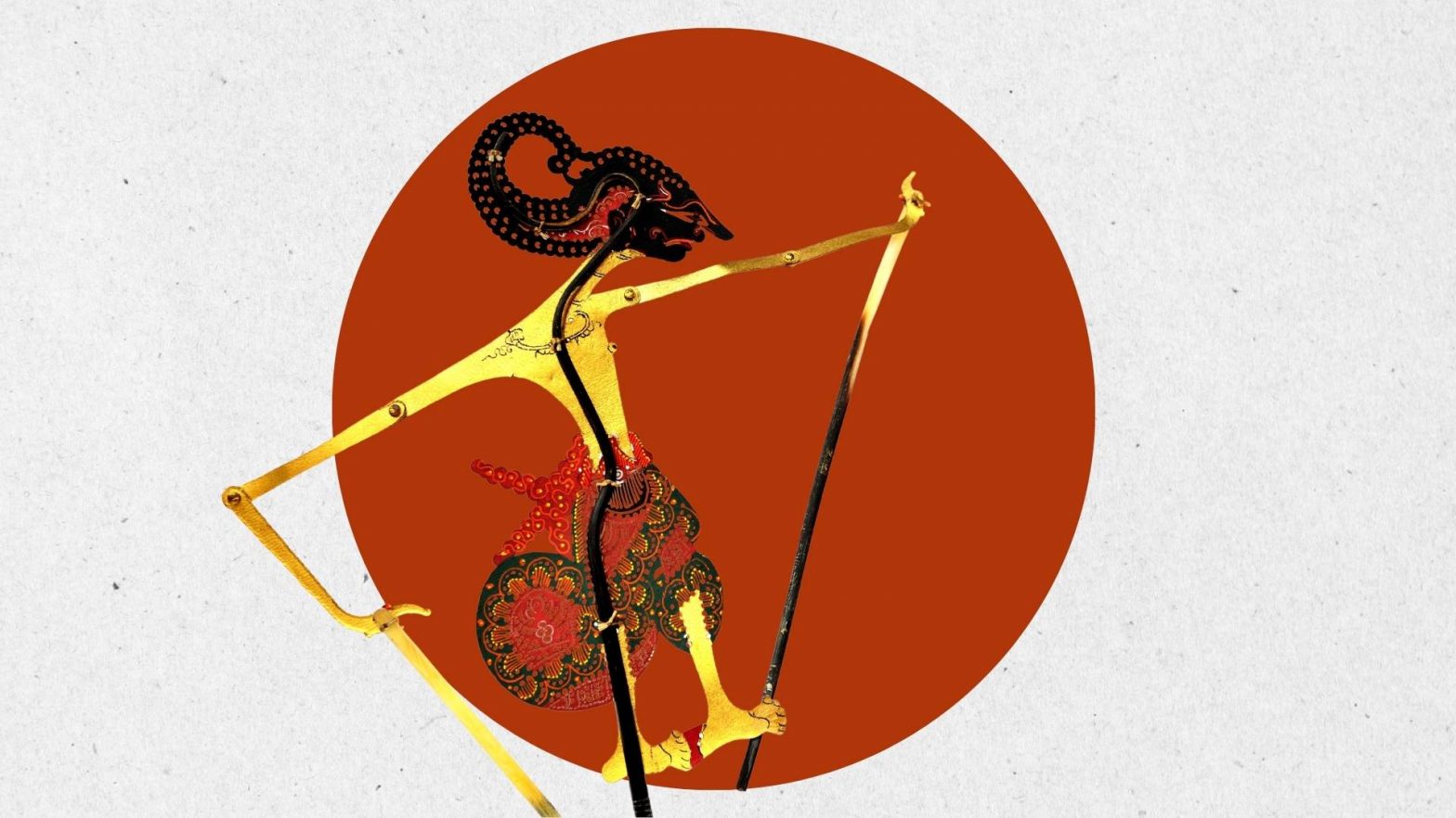 Indonesische Wayang-Stabpuppe vor rotem Kreis als Symbol für Selbststeuerung